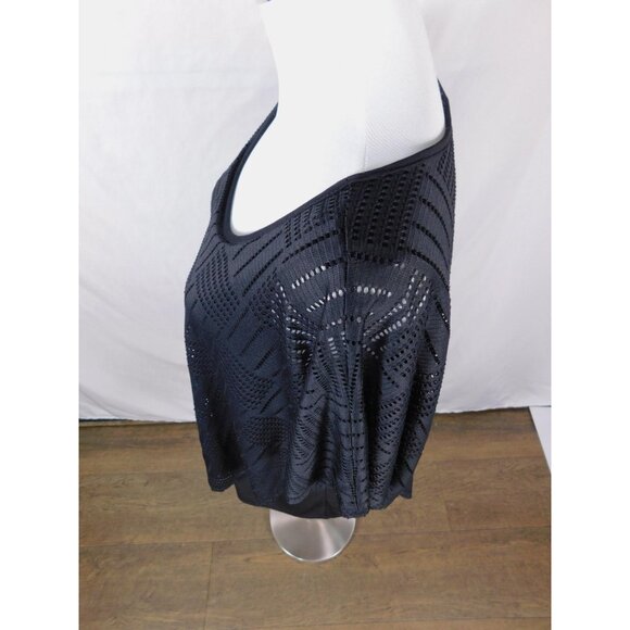 Kim Rogers Black Crochet Poncho Top 1X - Curvy Overlay Tunic - Excellent - Picture 5 of 11